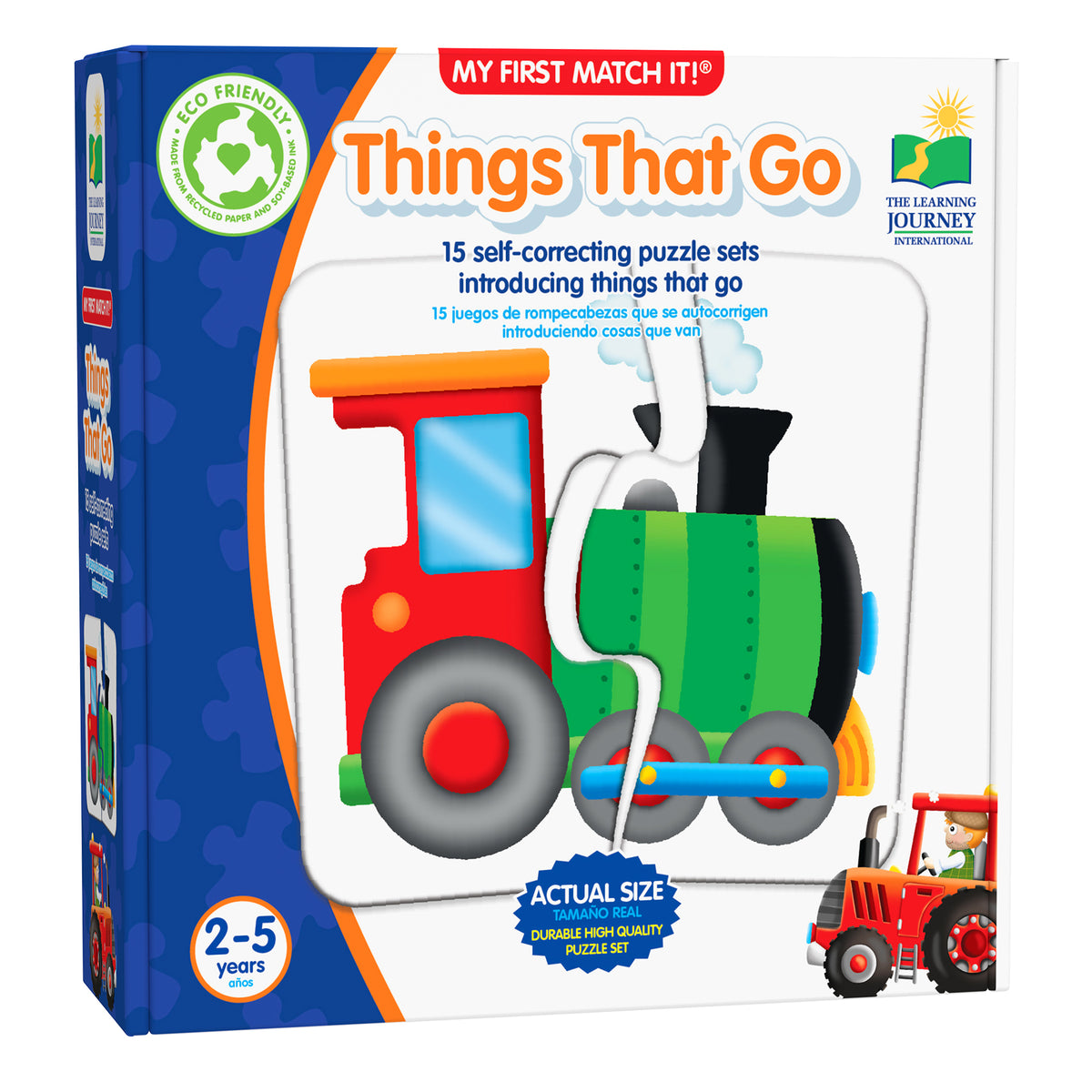My First Match It Things That Go 15-piece self-correcting puzzle set featuring colorful train and vehicle designs for...