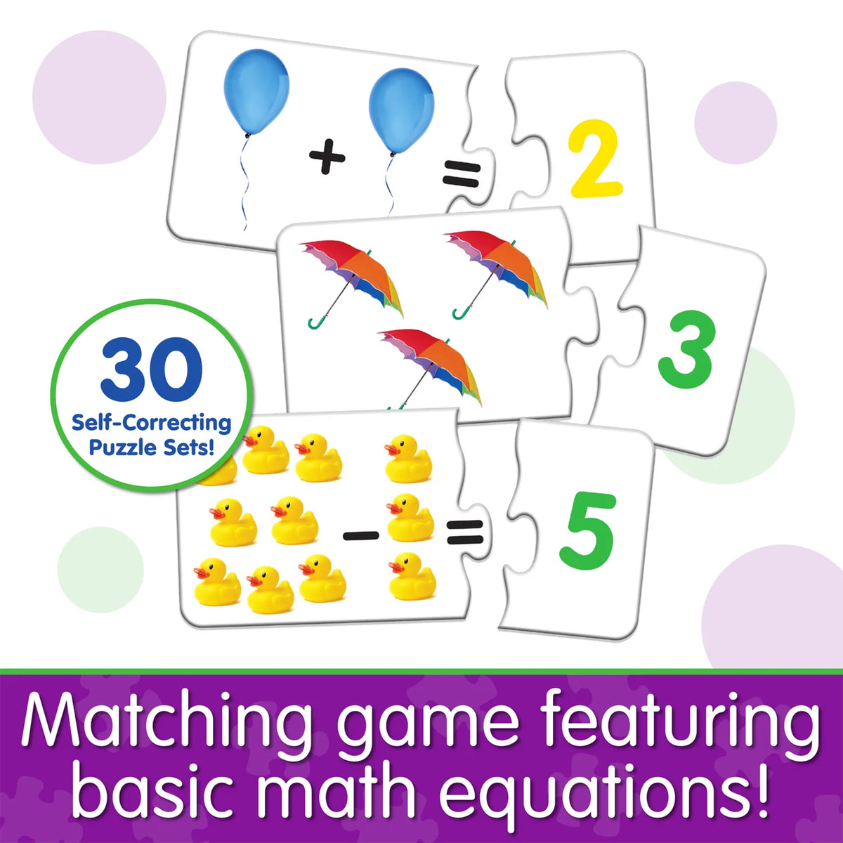 Match It Mathematics self-correcting puzzle set with 30 cards featuring balloons, umbrellas, and ducks for counting a...