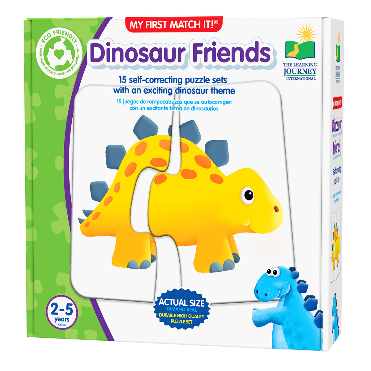 My First Match It Dinosaur Friends 15-piece self-correcting puzzle set with yellow triceratops and blue dinosaur for ...