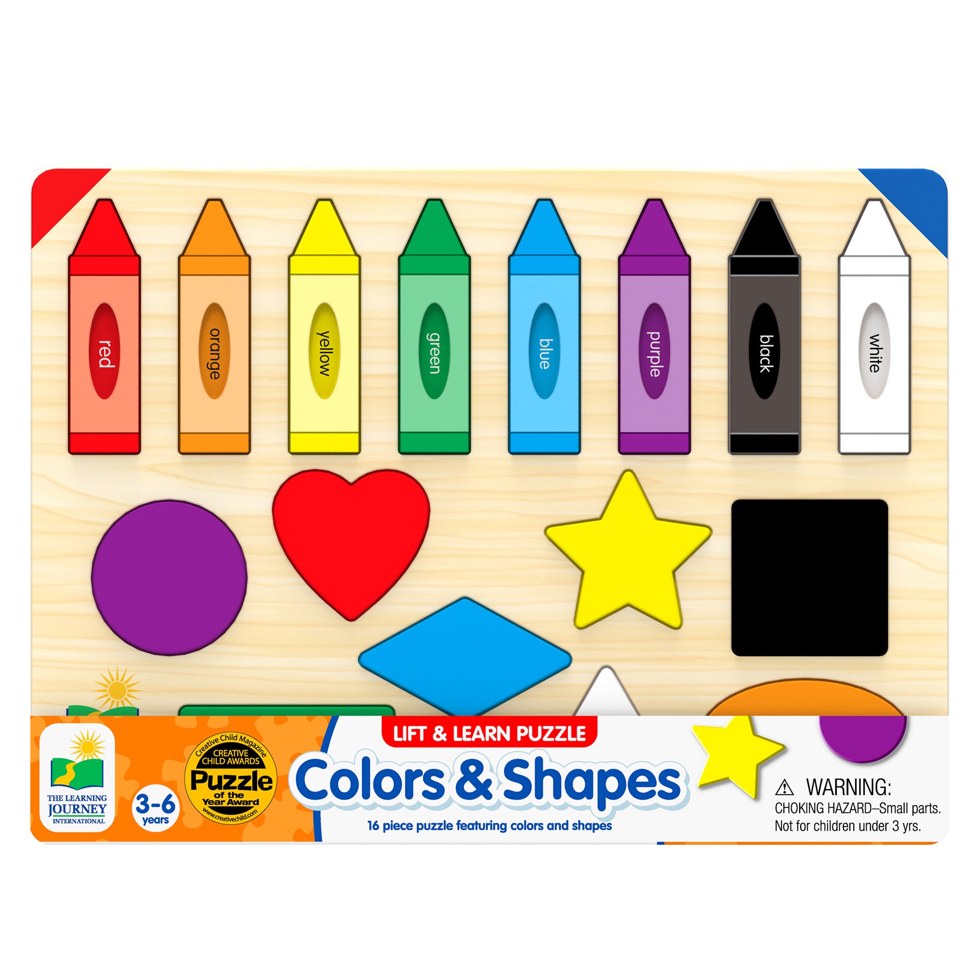 The Learning Journey Lift & Learn Colors & Shapes Puzzle with 8 colorful crayons and shape pieces