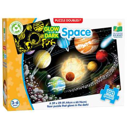 Glow in the Dark Space Puzzle Doubles 100-piece solar system floor puzzle with planets and stars
