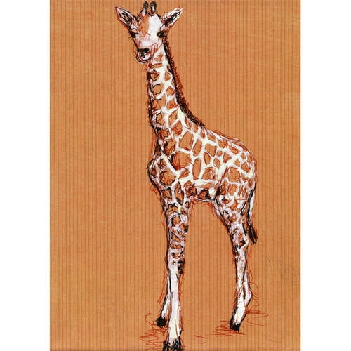 Giraffe illustration on textured orange background, nursery wall art canvas