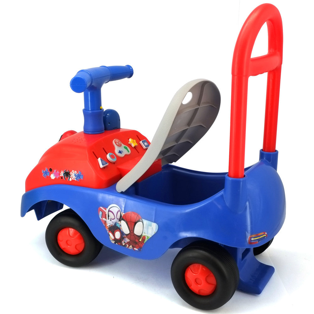 FLYBAR Spidey Adventure Foot-to-Floor Ride-On blue and red toy car with handlebar