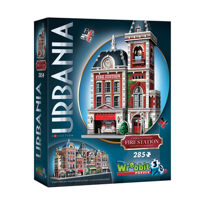 Wrebbit 3D puzzle box featuring red brick Fire Station building with clock tower, 285 pieces, Urbania Collection