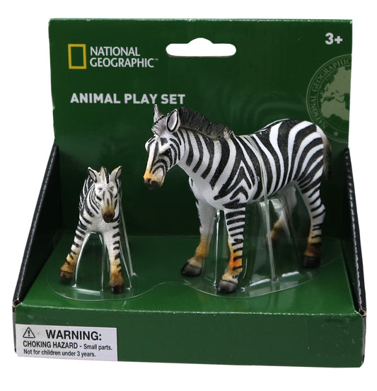National Geographic Animal Play Set with adult and baby zebra figurines in packaging