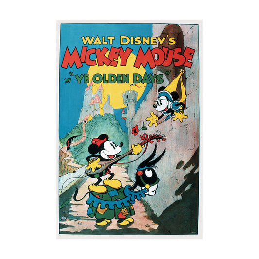 Disney Mickey Mouse 'Ye Olden Days' 3D lenticular puzzle box cover featuring vintage Mickey and Minnie Mouse characters with castle and yellow sun background