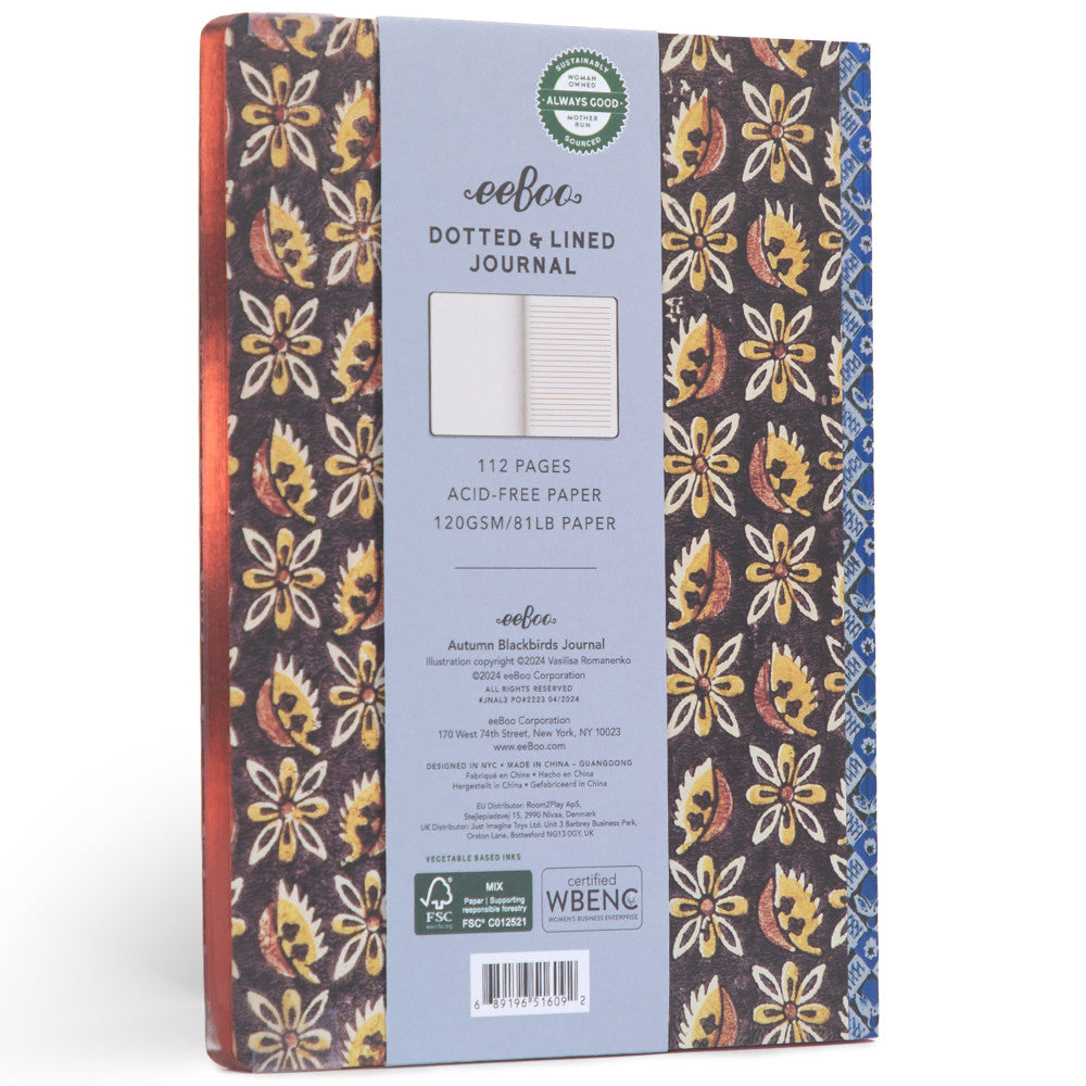 eeBoo Piece & Love: Autumn Blackbirds Gilded Journal - Hardcover Adult Diary Book