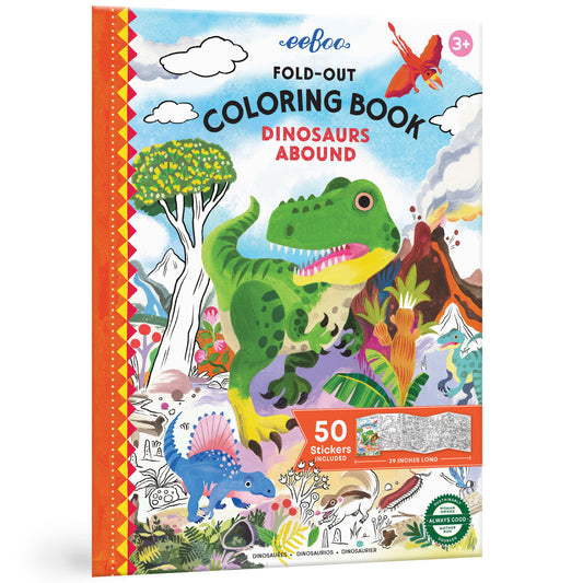 eeBoo: Fold Out Coloring Book - Dinosaurs Abound - Kids Ages 3+