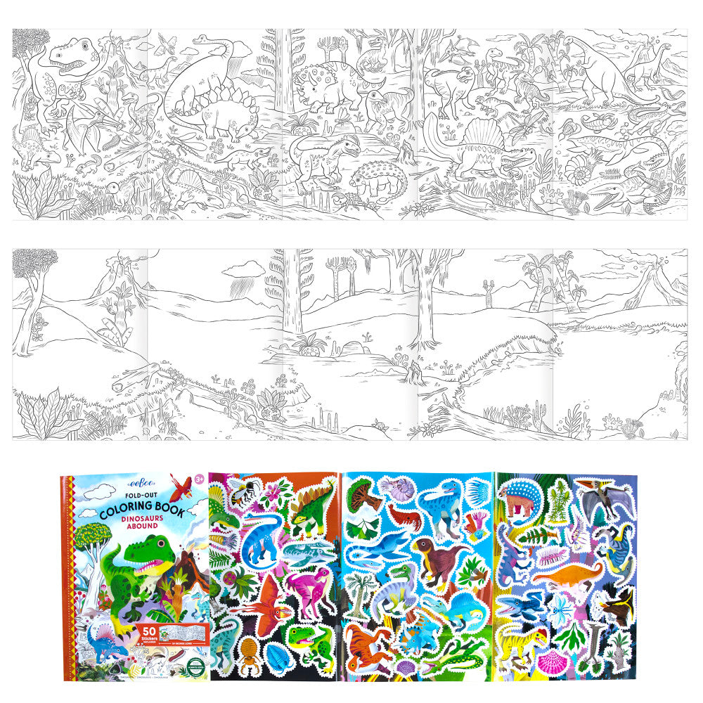 eeBoo: Fold Out Coloring Book - Dinosaurs Abound - Kids Ages 3+