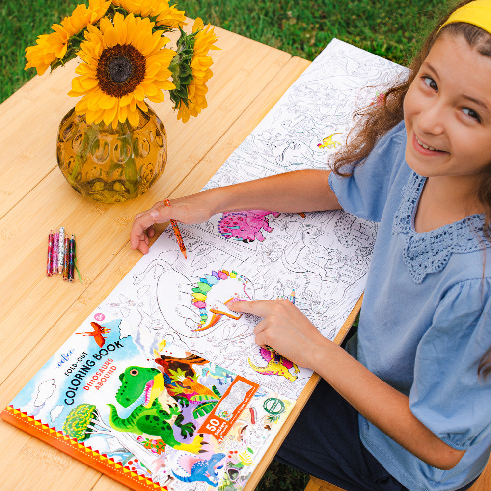 eeBoo: Fold Out Coloring Book - Dinosaurs Abound - Kids Ages 3+