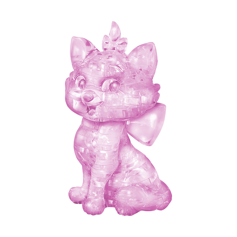 Pink translucent 3D crystal puzzle of Disney's Marie the cat character with bow, 45 pieces