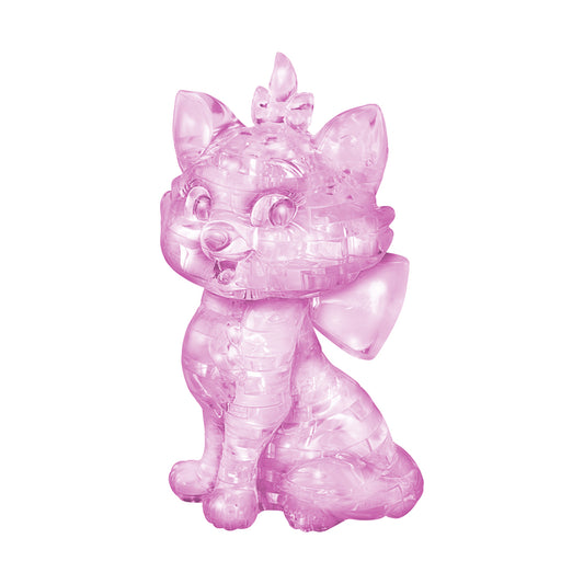 Pink translucent 3D crystal puzzle of Disney's Marie the cat character with bow, 45 pieces