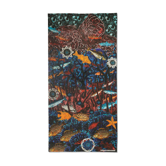 AreYouGame Oceanic Fish wooden jigsaw puzzle showing intricate underwater scene with colorful fish, coral, and decorative patterns in blue, orange, red, and tea