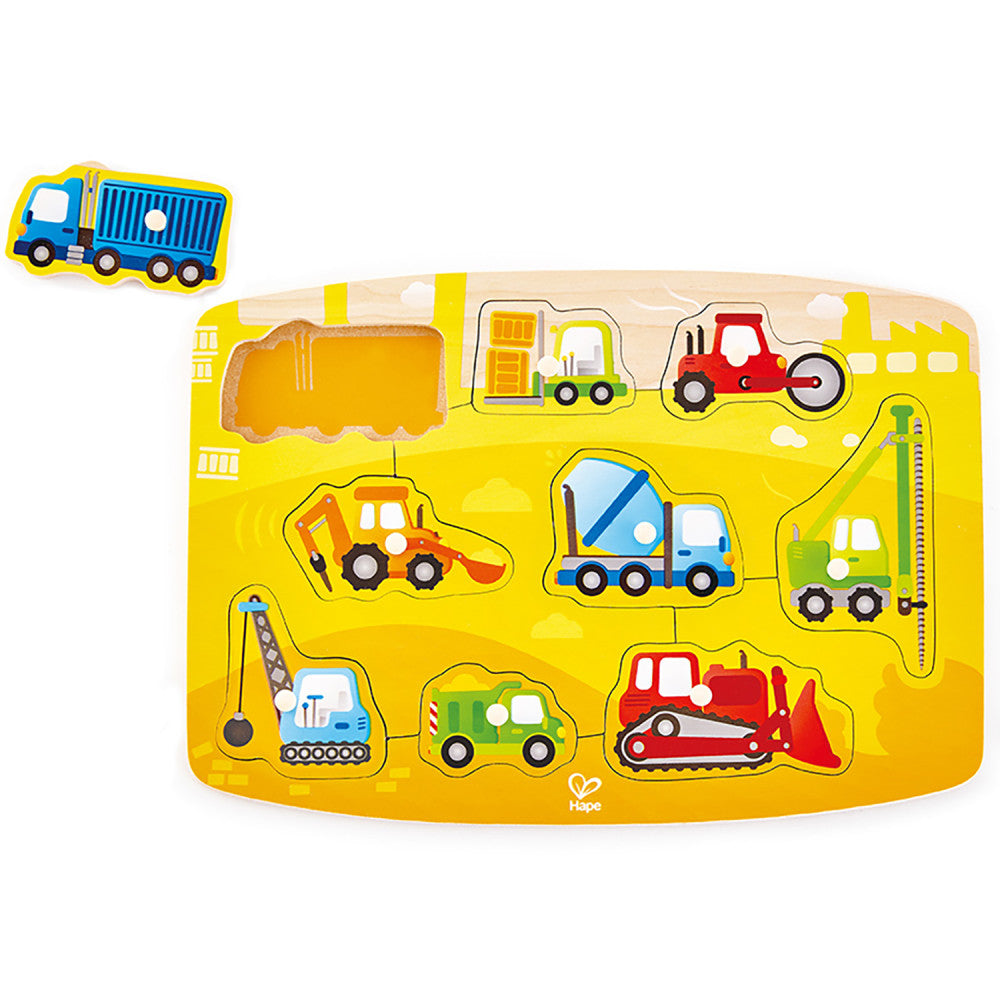 Hape: Peg Puzzle: Construction - 10pc Wooden Puzzle