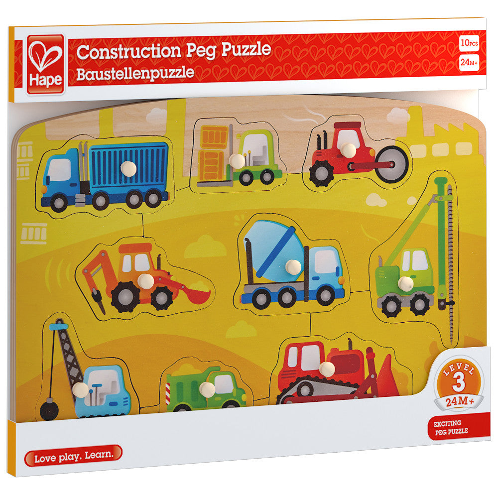 Hape: Peg Puzzle: Construction - 10pc Wooden Puzzle