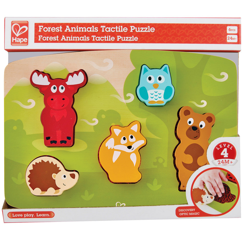 Hape: Forest Animal Tactile Puzzle - 6pc Wooden Sensory Toy