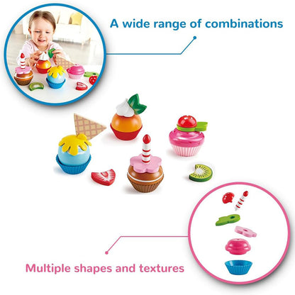 Hape: Cupcakes - 18pcs, Colorful Wooden Desserts Playset