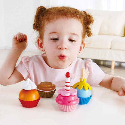 Hape: Cupcakes - 18pcs, Colorful Wooden Desserts Playset