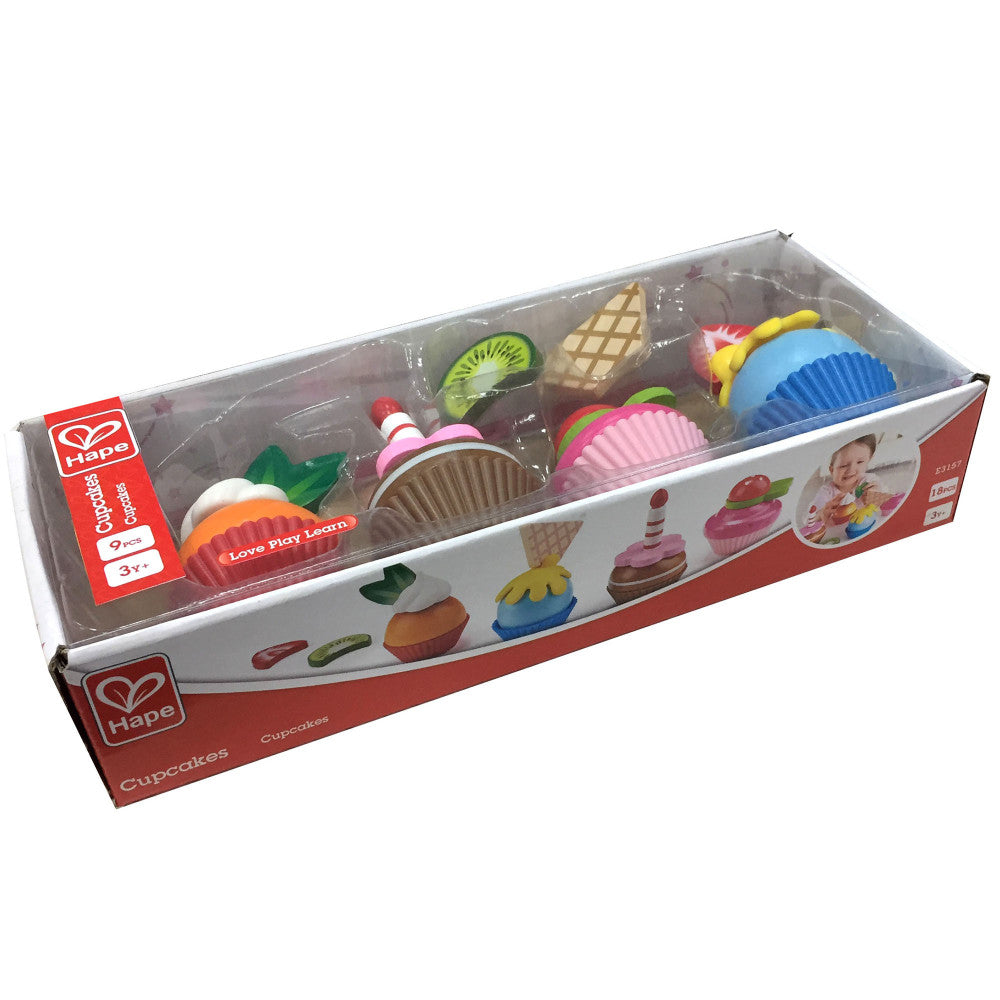 Hape: Cupcakes - 18pcs, Colorful Wooden Desserts Playset