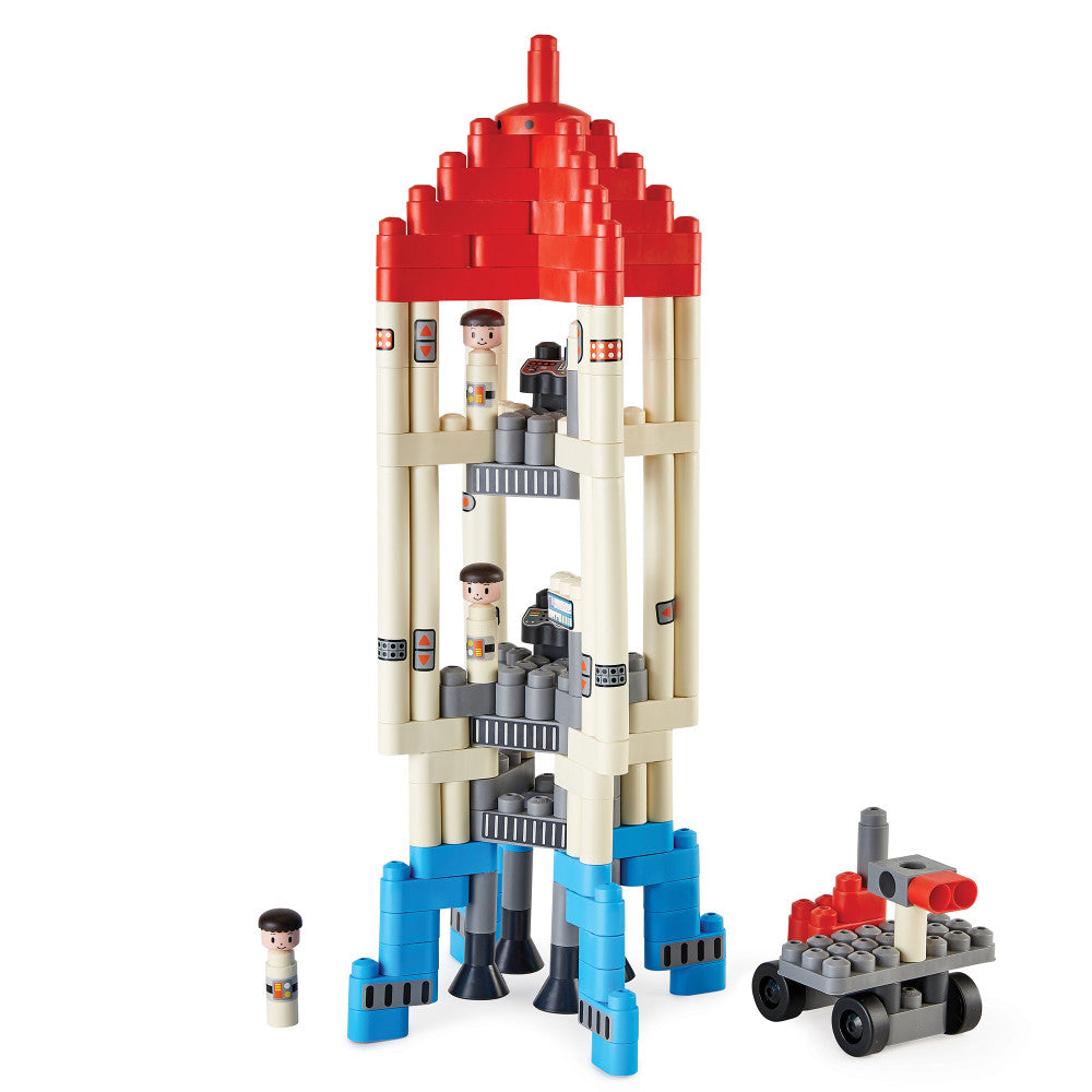 Hape: PolyM: Adventure Rocket - Red-Blue-White - 138pc Building Block Toy Set