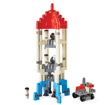 Hape: PolyM: Adventure Rocket - Red-Blue-White - 138pc Building Block Toy Set