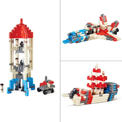 Hape: PolyM: Adventure Rocket - Red-Blue-White - 138pc Building Block Toy Set