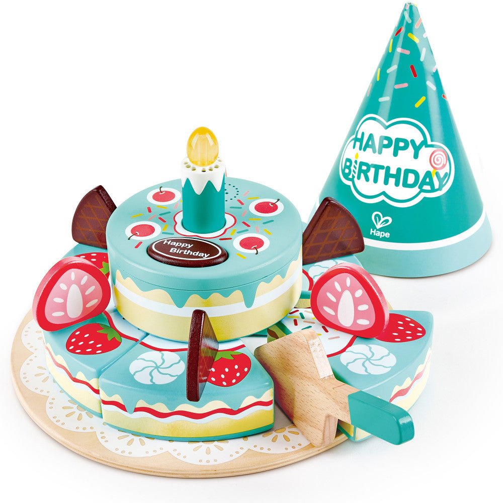 Hape: Interactive Happy Birthday Cake - 16pc Light & Sound Wooden Toy