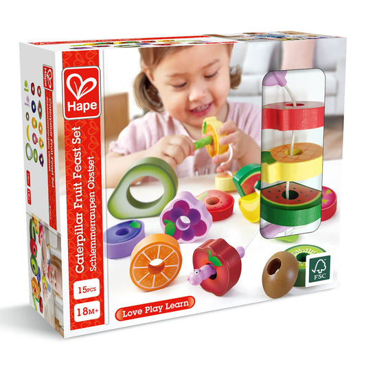 Hape: Caterpillar Fruit Feast Set - 14pc Wooden Stringing Toy