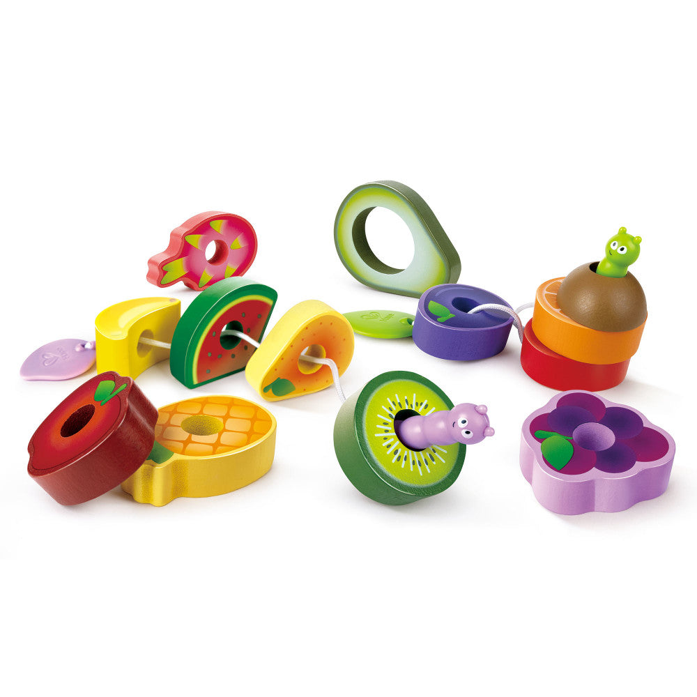 Hape: Caterpillar Fruit Feast Set - 14pc Wooden Stringing Toy