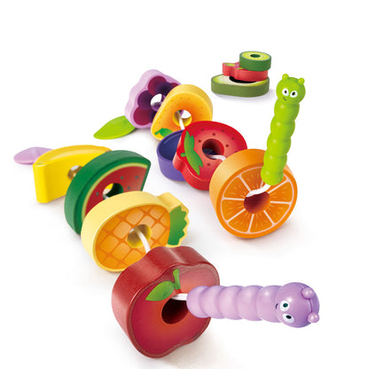 Hape: Caterpillar Fruit Feast Set - 14pc Wooden Stringing Toy