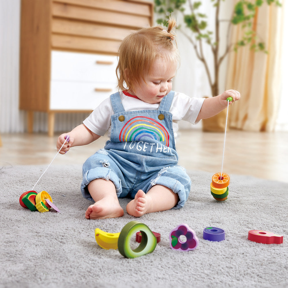 Hape: Caterpillar Fruit Feast Set - 14pc Wooden Stringing Toy