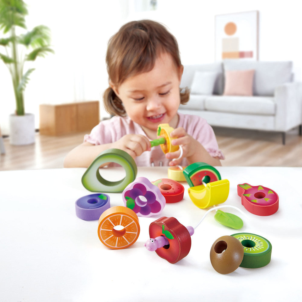 Hape: Caterpillar Fruit Feast Set - 14pc Wooden Stringing Toy