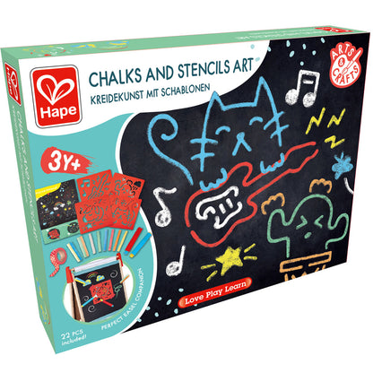 Hape: Chalks & Stencils Art - 22pcs, Activity Art Kit