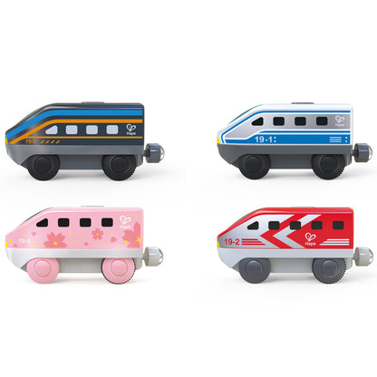 Hape: Intercity Battery Powered Locomotive Set - 4 Different Colored Toy Trains