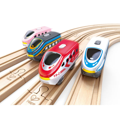 Hape: Intercity Battery Powered Locomotive Set - 4 Different Colored Toy Trains