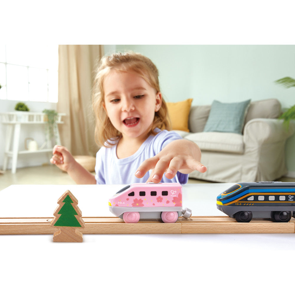 Hape: Intercity Battery Powered Locomotive Set - 4 Different Colored Toy Trains