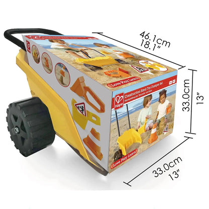 Hape: Construction Sand Toy Dumper Set - 5pc Beach & Sand Toy Set, Bulldozer, Digger Bucket, Safety Cone, Indicator & Cart, Outdoor Playset, Kids Age 3+