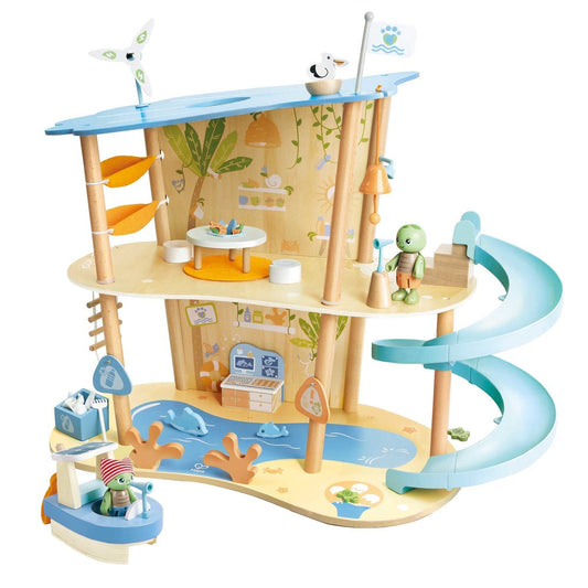 Hape: Ocean Rescue Playset - 47pc Wooden 2 Level Doll House w/ Slide