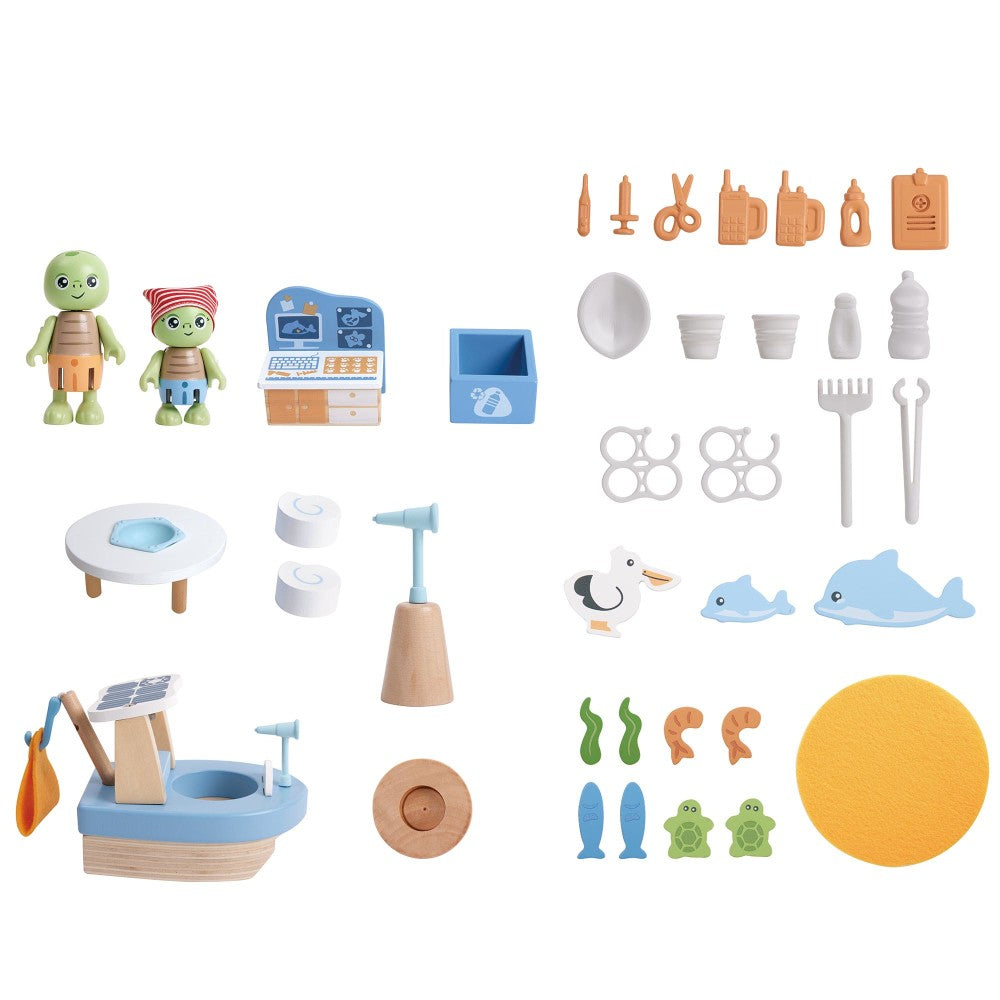 Hape: Ocean Rescue Playset - 47pc Wooden 2 Level Doll House w/ Slide