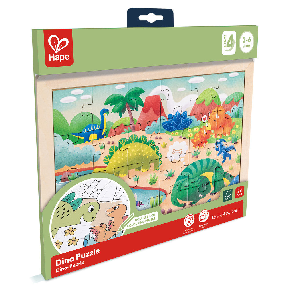 Hape: Dino Puzzle - 24pc, Double-Sided Coloring Puzzle