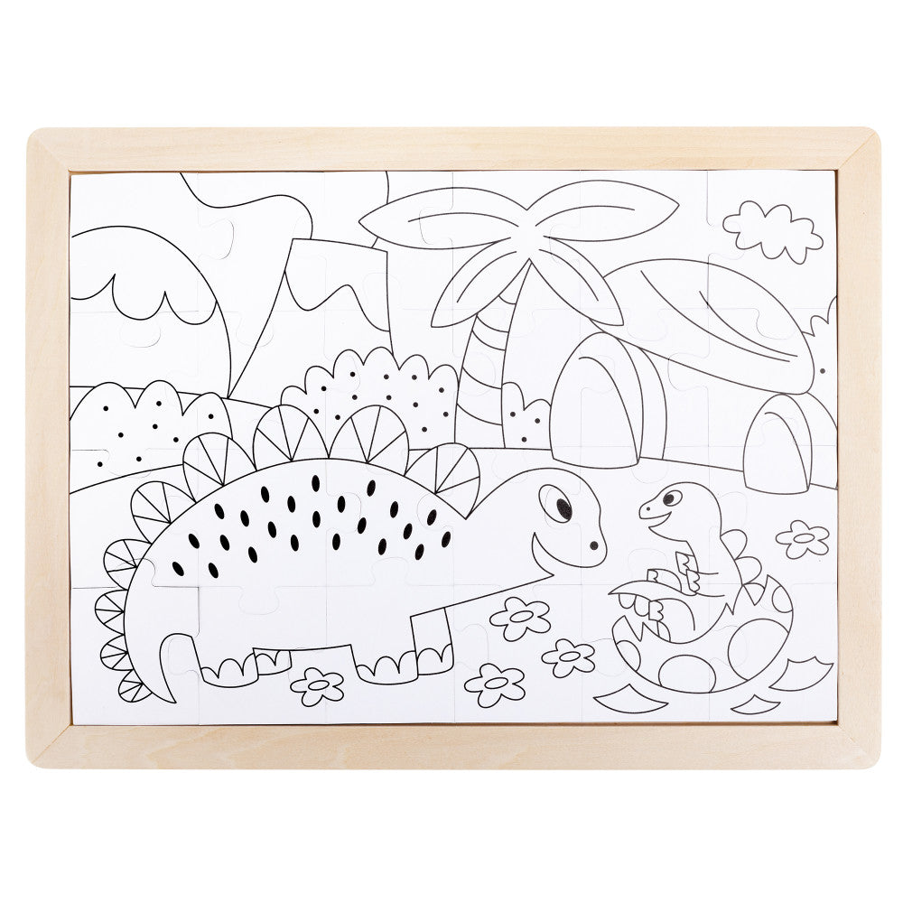 Hape: Dino Puzzle - 24pc, Double-Sided Coloring Puzzle