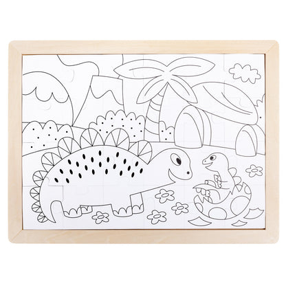 Hape: Dino Puzzle - 24pc, Double-Sided Coloring Puzzle