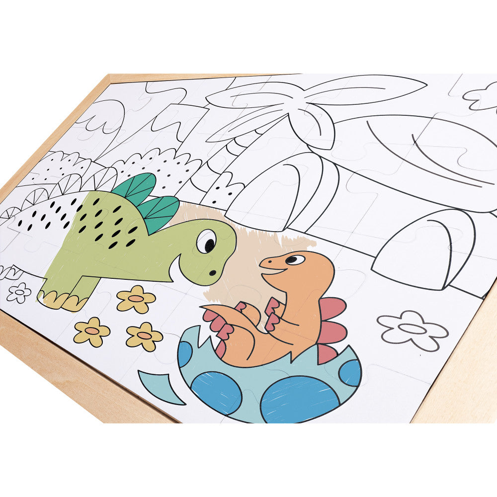 Hape: Dino Puzzle - 24pc, Double-Sided Coloring Puzzle