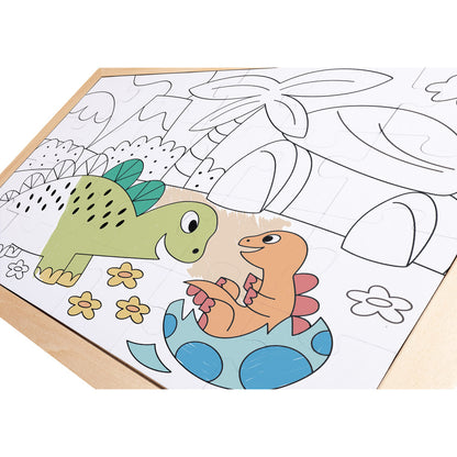 Hape: Dino Puzzle - 24pc, Double-Sided Coloring Puzzle