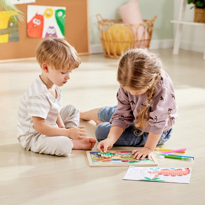 Hape: Dino Puzzle - 24pc, Double-Sided Coloring Puzzle