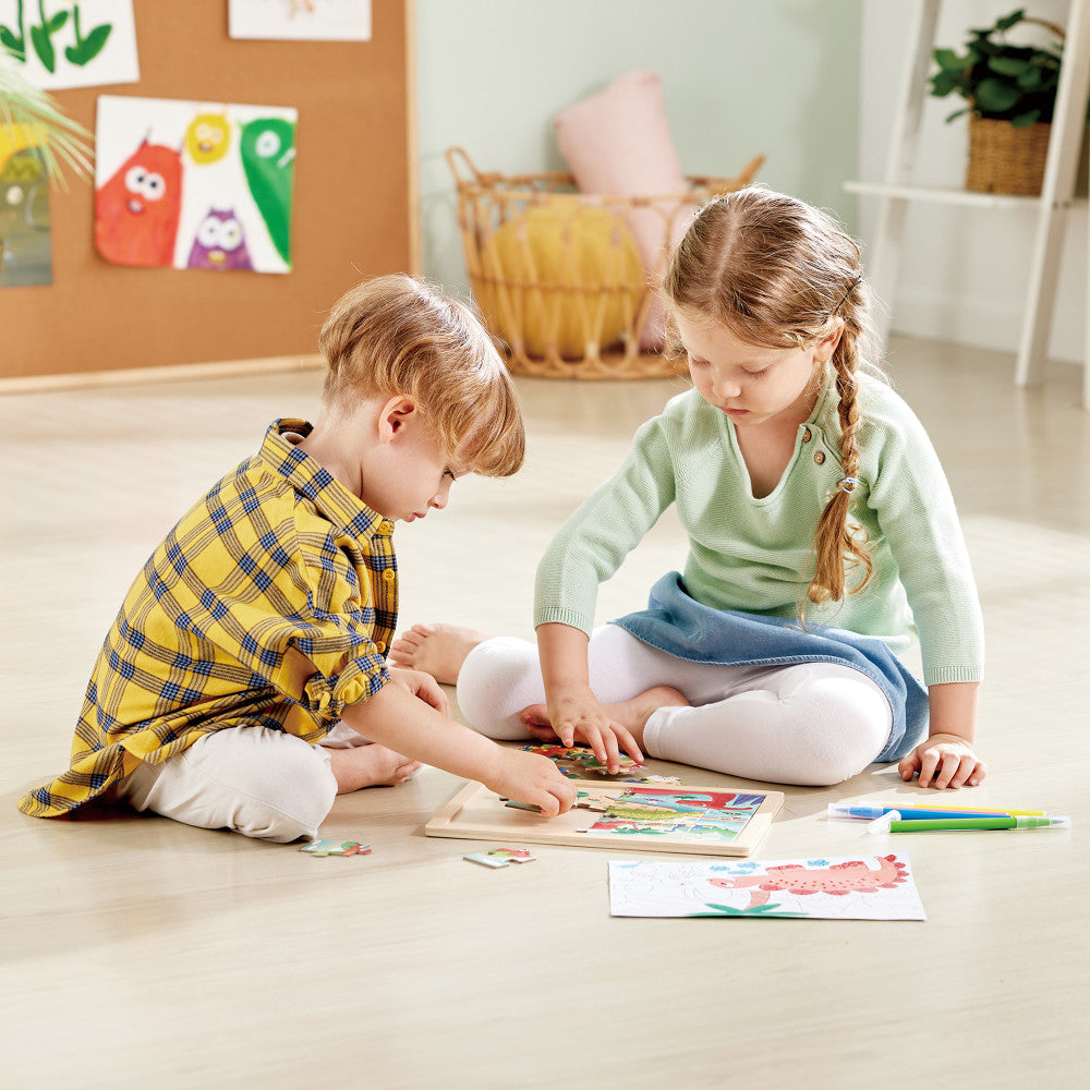 Hape: Dino Puzzle - 24pc, Double-Sided Coloring Puzzle