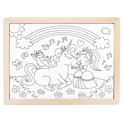 Hape: Unicorn Friends Puzzle - 24pc, Double-Sided Coloring Puzzle