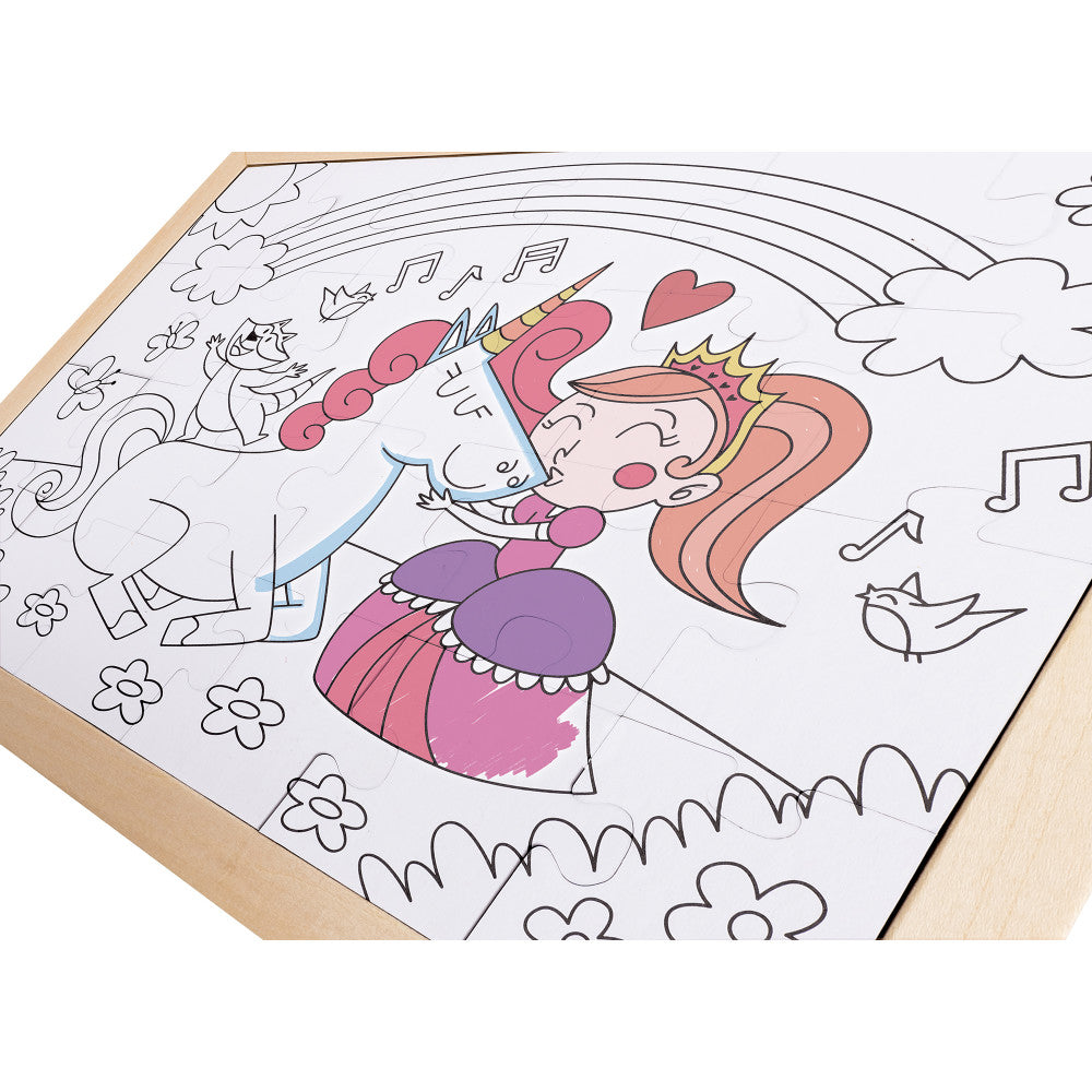 Hape: Unicorn Friends Puzzle - 24pc, Double-Sided Coloring Puzzle