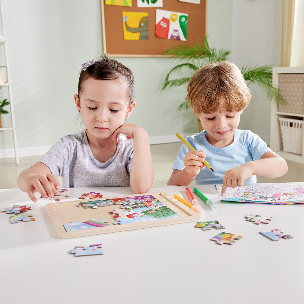 Hape: Unicorn Friends Puzzle - 24pc, Double-Sided Coloring Puzzle