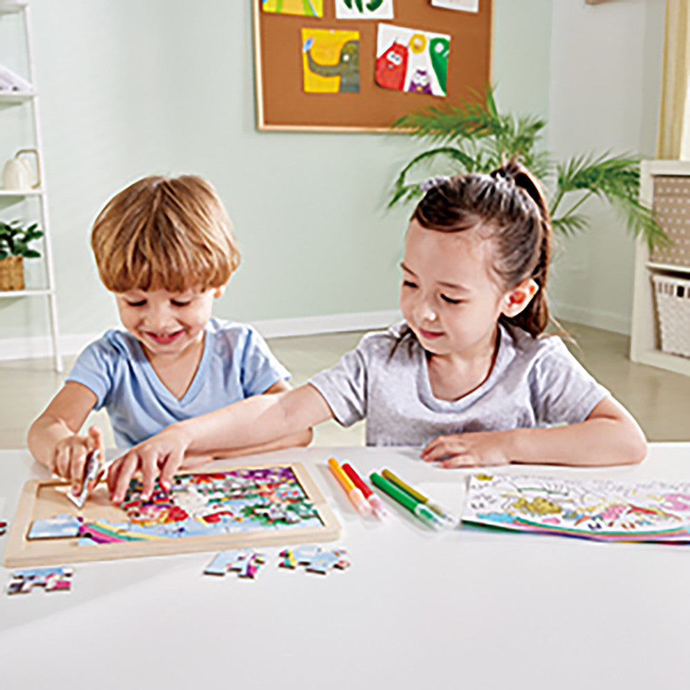 Hape: Unicorn Friends Puzzle - 24pc, Double-Sided Coloring Puzzle